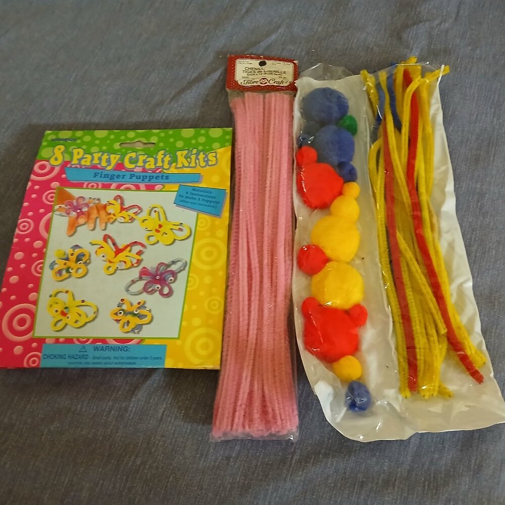 DIY Craft Pom Pom + Chenille Stem + Party Craft Kits Finger Puppets